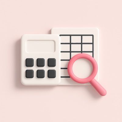Calculadora, planilha e lupa